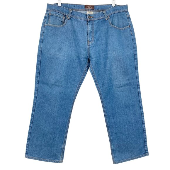 Fivez Men's Denim Denim Jeans Size 44x32 Classic Straight Leg Flap Pockets Blue - Picture 1 of 12